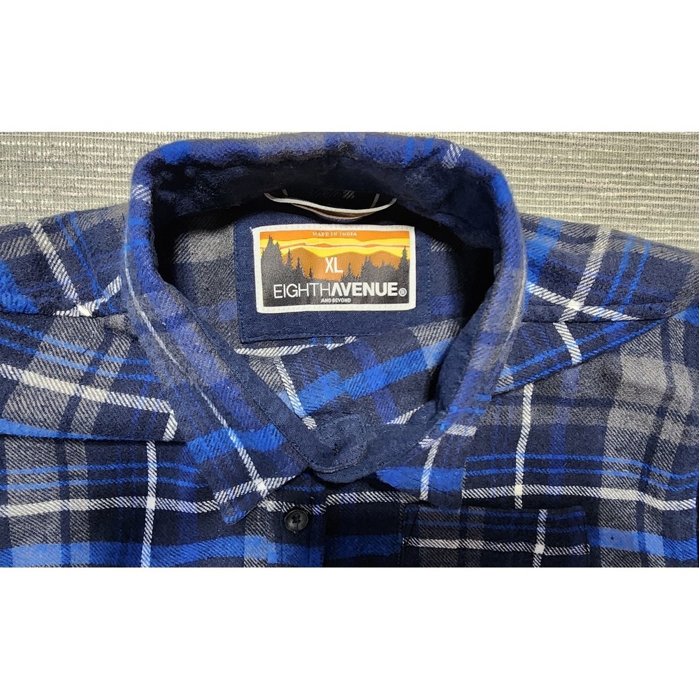 Eighth Avenue Men's Plaid Flannel Button Up Shirt Blue Gray XL - Picture 1 of 12